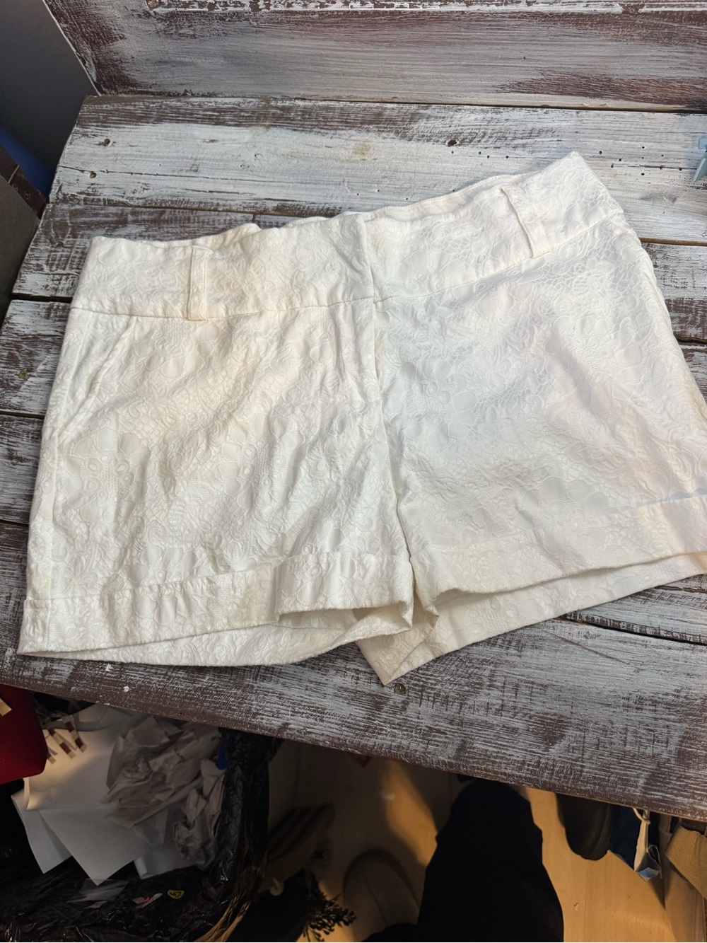 Maurices White Floral Jacquard High Waist Shorts